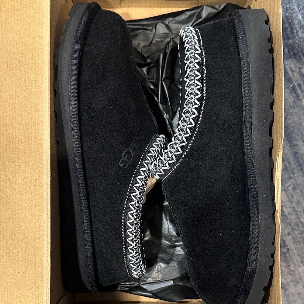 UGG Men's Black Suede Slip-Ons with Silver Accents